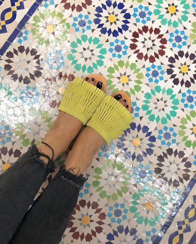 Sandales en cuir Green Anis à franges, sandales faites à la main, chaussures d'été en Green Anis,