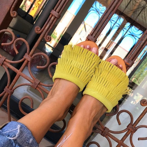 Sandales en cuir Green Anis à franges, sandales faites à la main, chaussures d'été en Green Anis,