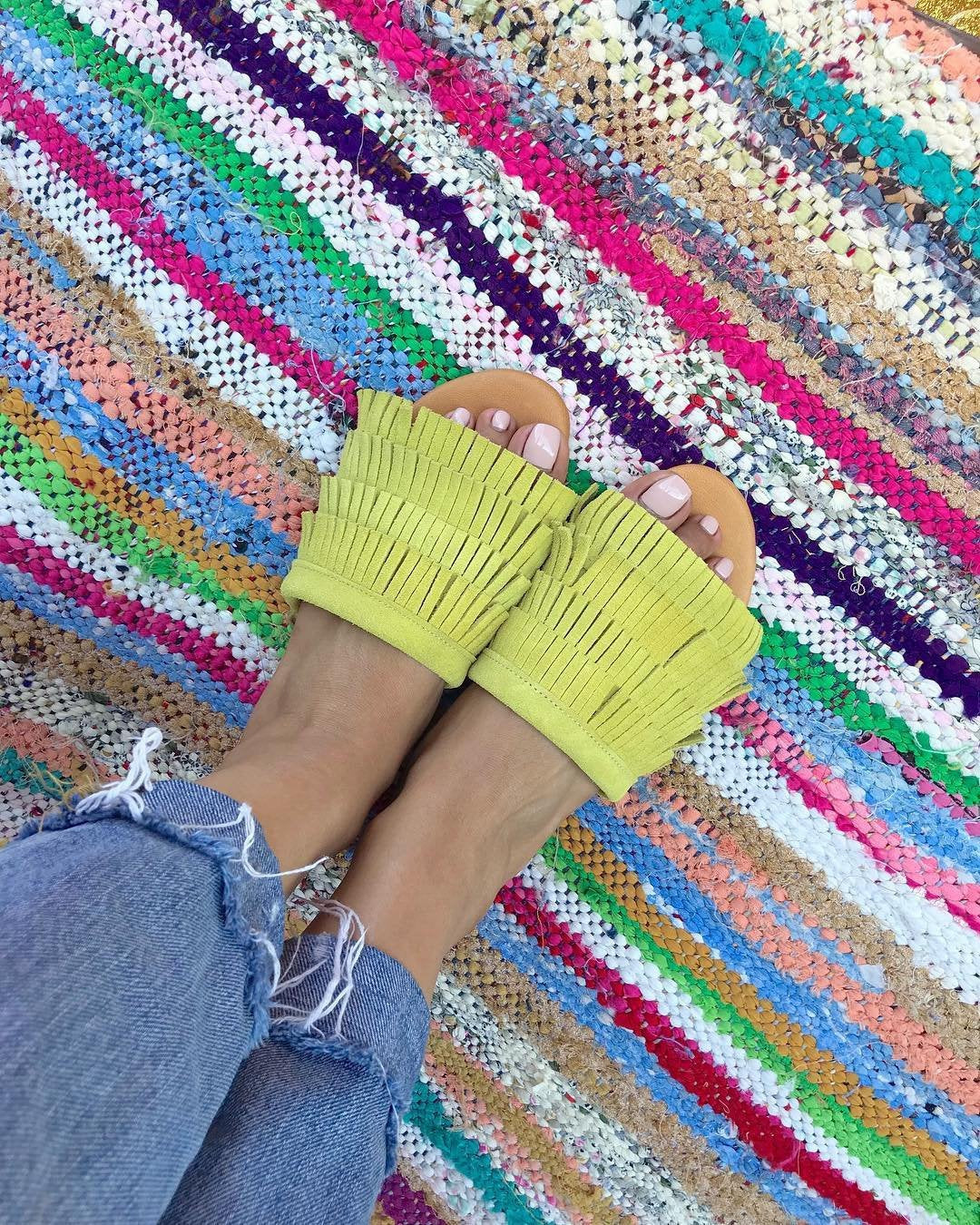 Sandales en cuir Green Anis à franges, sandales faites à la main, chaussures d'été en Green Anis,