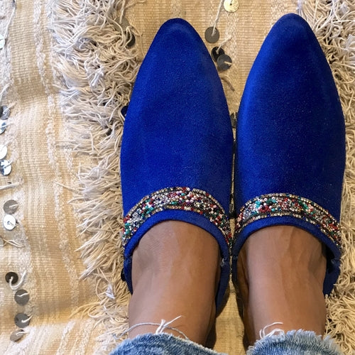 Babouches avec strass blue majorelle